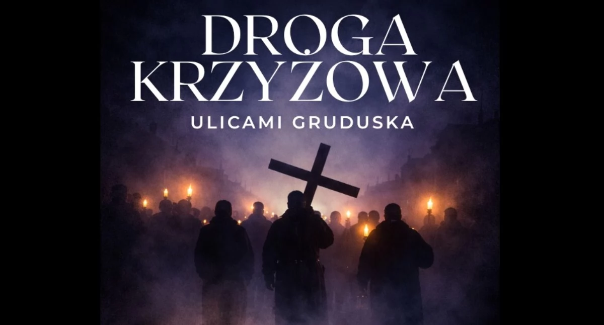 Kościół, Droga Krzyżowa udziałem grupy teatralnej Przejdzie ulicami Gruduska - zdjęcie, fotografia