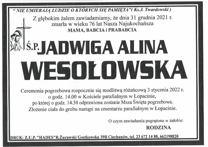JADWIGA ALINA WESOŁOWSKA