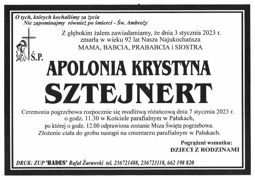 APOLONIA KRYSTYNA SZTEJNERT