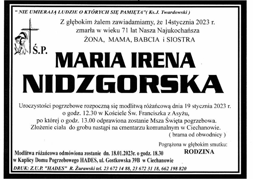 MARIA IRENA NIDZGORSKA