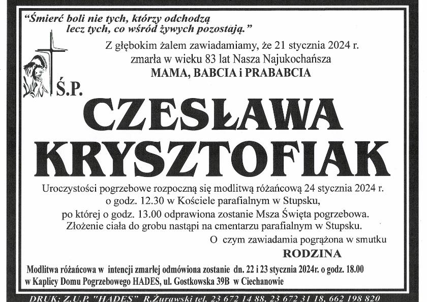 CZESŁAWA KRYSZTOFIAK
