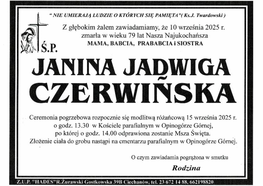 JANINA JADWIGA  CZERWIŃSKA