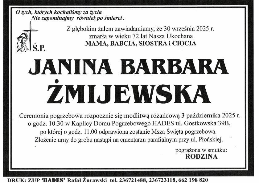 JANINA BARBARA ŻMIJEWSKA