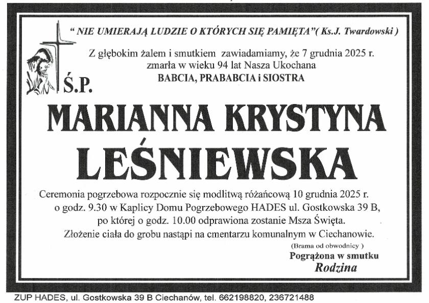 MARIANNA KRYSTYNA LEŚNIEWSKA