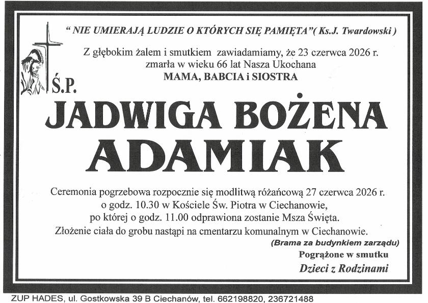 JADWIGA BOŻENA  ADAMIAK 
