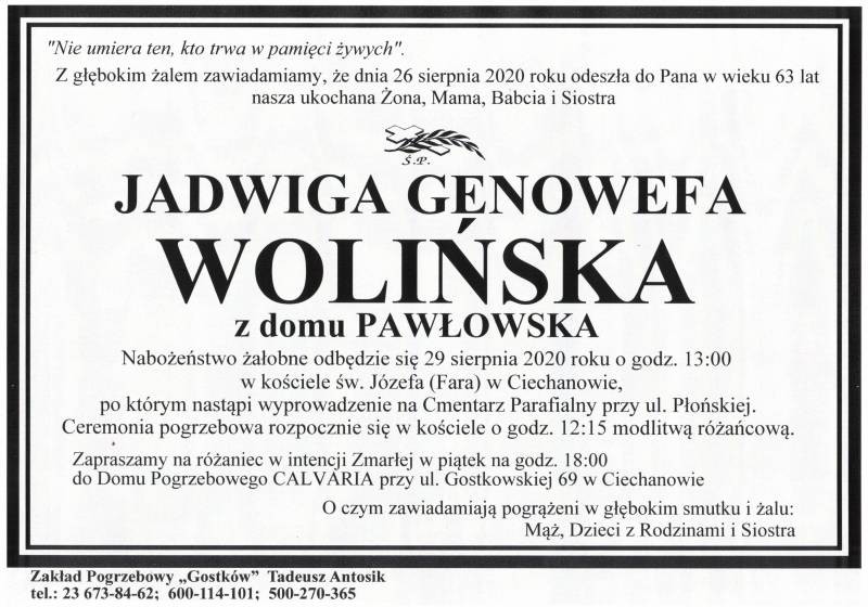 Jadwiga Genowefa WOLIŃSKA