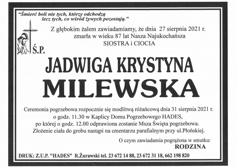 JADWIGA KRYSTYNA MILEWSKA