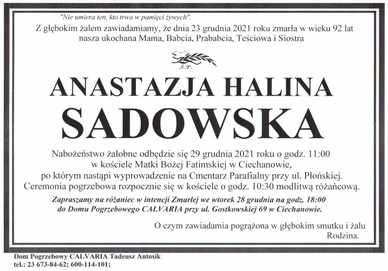 Anastazja Halina Sadowska