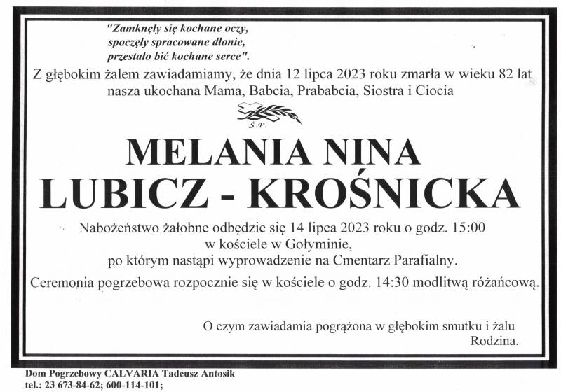 Melania Nina Lubicz - Krośnicka