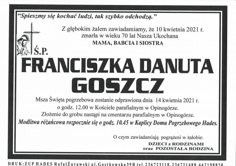 FRANCISZKA DANUTA GOSZCZ