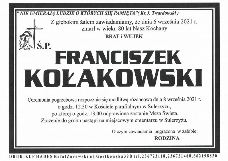FRANCISZEK KOŁAKOWSKI