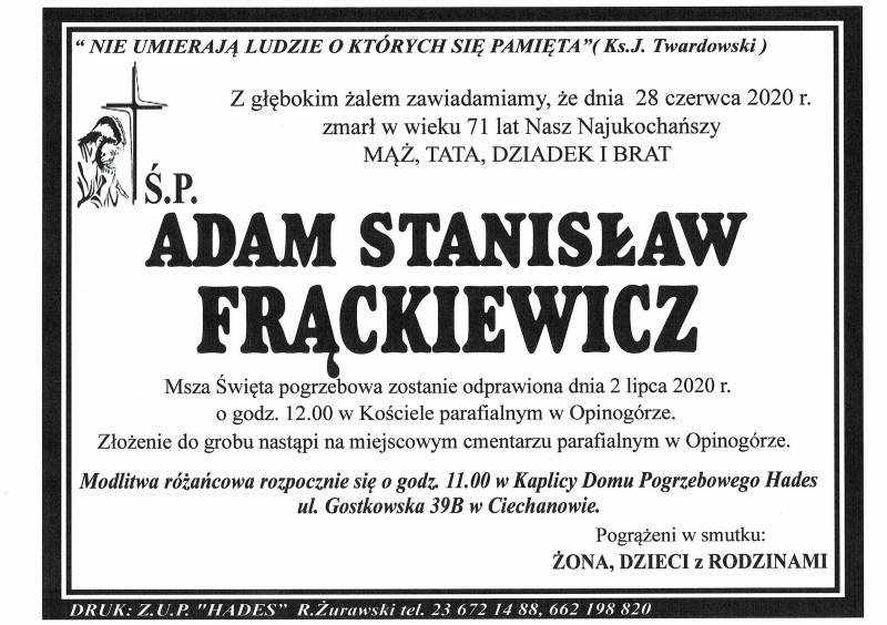 ADAM STANISŁAW FRĄCKIEWICZ